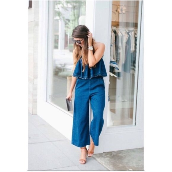 Hei Hei Pants - Anthropologie Hei Hei Women's Teirred Denim Crop Jumpsuit - Small